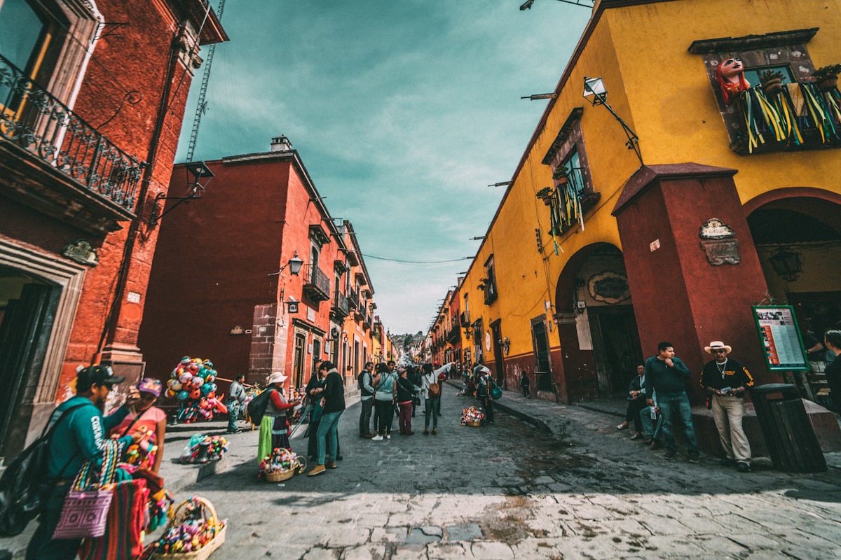 Colonial streets of Todos Santos with bougainvillea-draped walls and traditional architecture