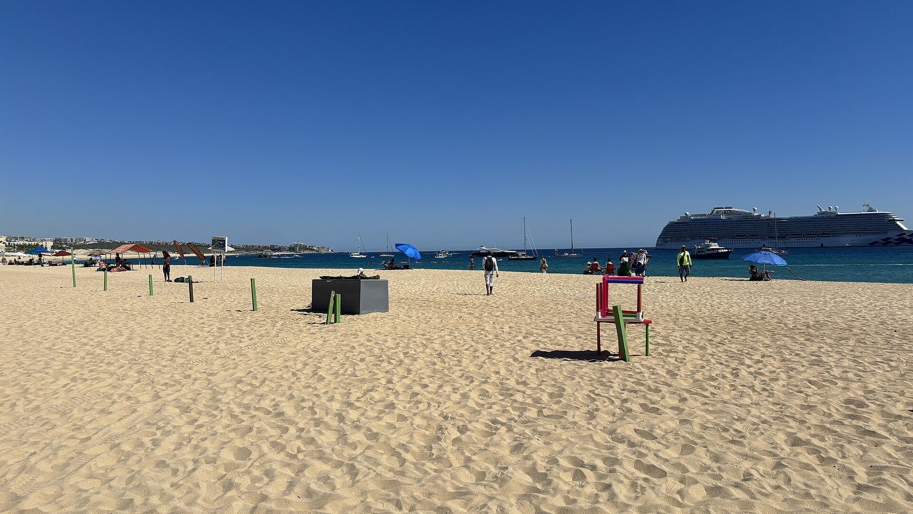 El Medano Beach in Cabo San Lucas with resorts and beachfront dining