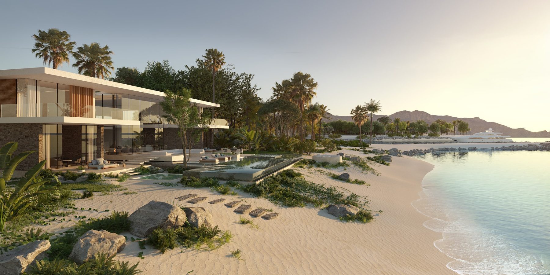 Yacht villa at Costa Palmas marina with private dock and contemporary architecture East Cape