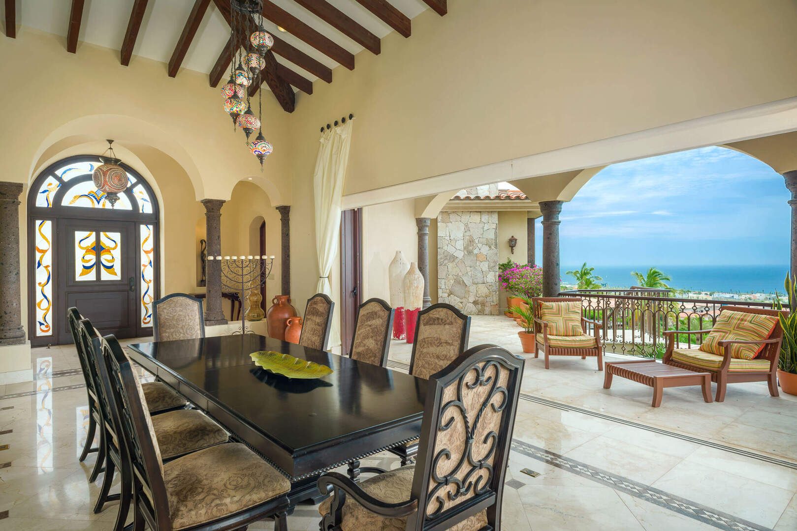 Terrace and ocean view at a Rancho Paraiso villa